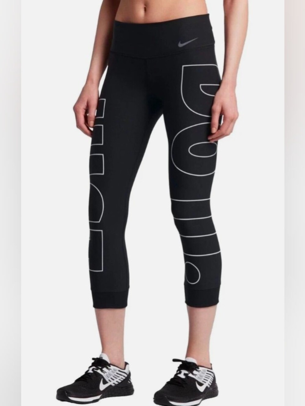 Nike Black Cropped Leggings with White Logo Graphics